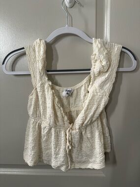 Cream Textured Tie-Front Tank Top